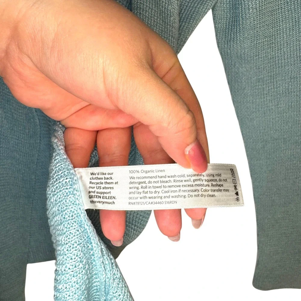 Eileen Fisher Linen Cardigan M Blue Open Front Handkerchief Hem Coastal Minimal